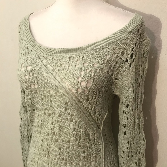 Anthropologie Knitted & Knotted Light Green Knot Crochet Sweater Small - Picture 6 of 8